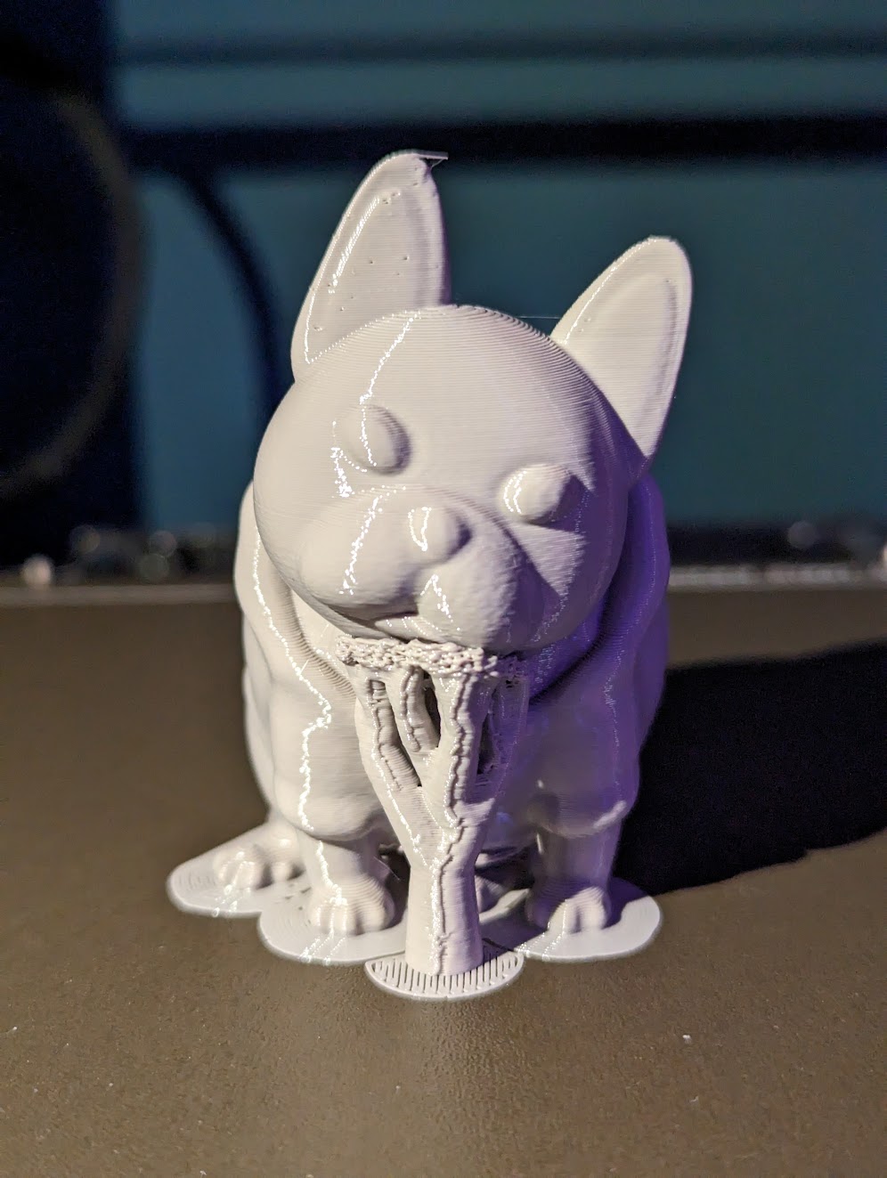 Picture showing a print with support material on the print bed